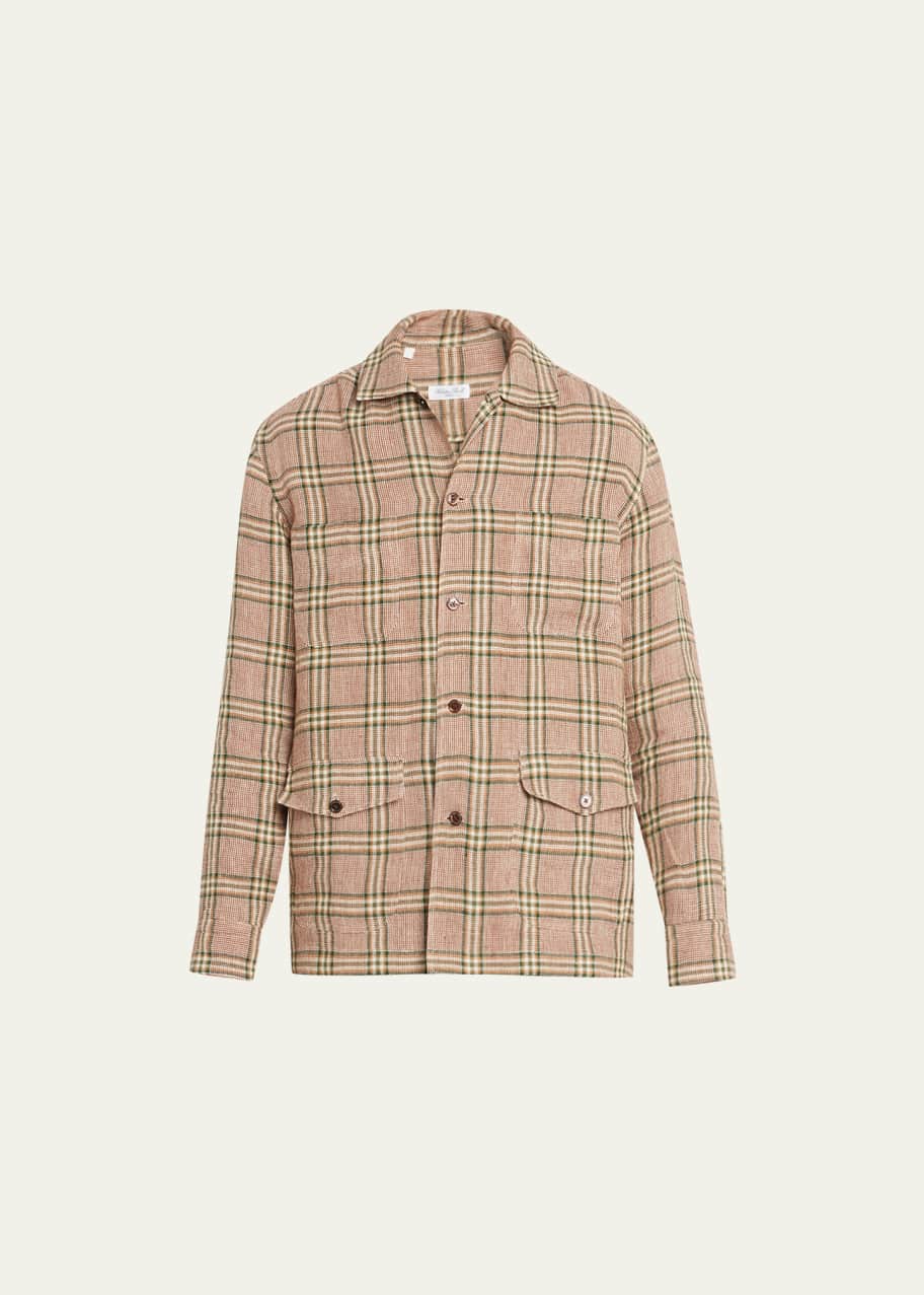 Salvatore Piccolo Men's Plaid Linen Shirt Jacket - Bergdorf Goodman