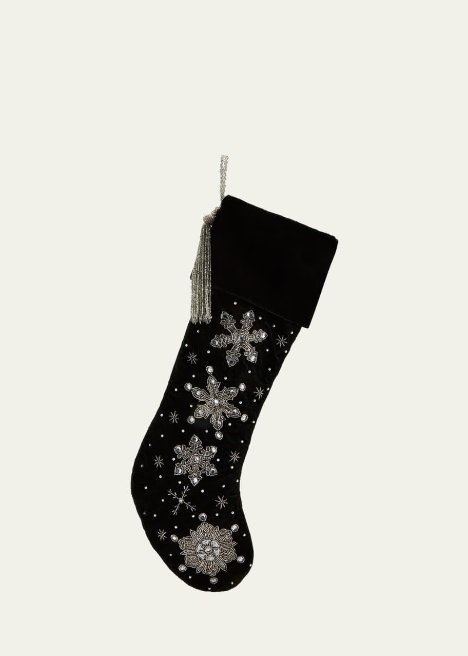 Sudha Pennathur Green Christmas Stocking with Snowflakes Bergdorf Goodman