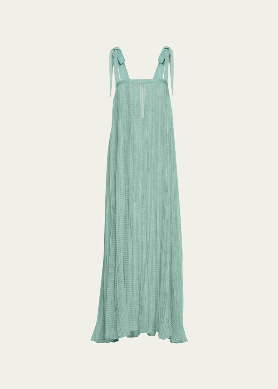 green emerald velvet dress Final Sale Plus Size Mesh Cover-Up Dress with Cutout Front and Fringe Trim in Neon Green main image 0