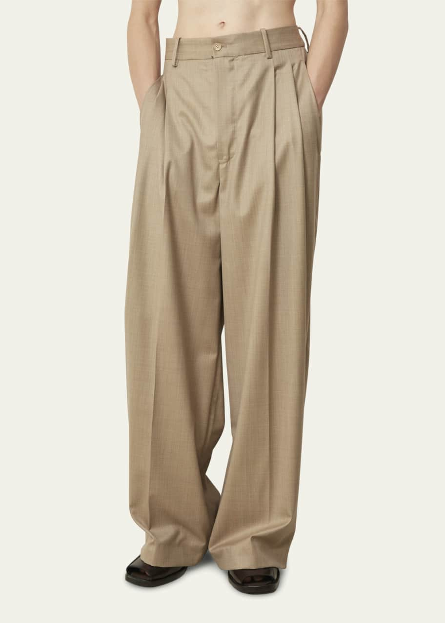 Men's Wide-Leg Pleated Wool Pants