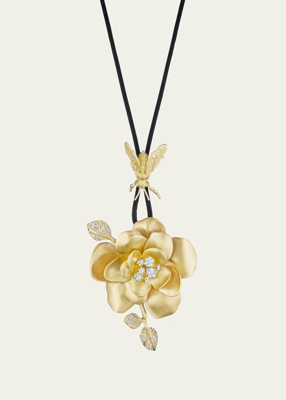 Image 1 of 1: 22K Yellow Gold Rose Pendant with Bee Necklace