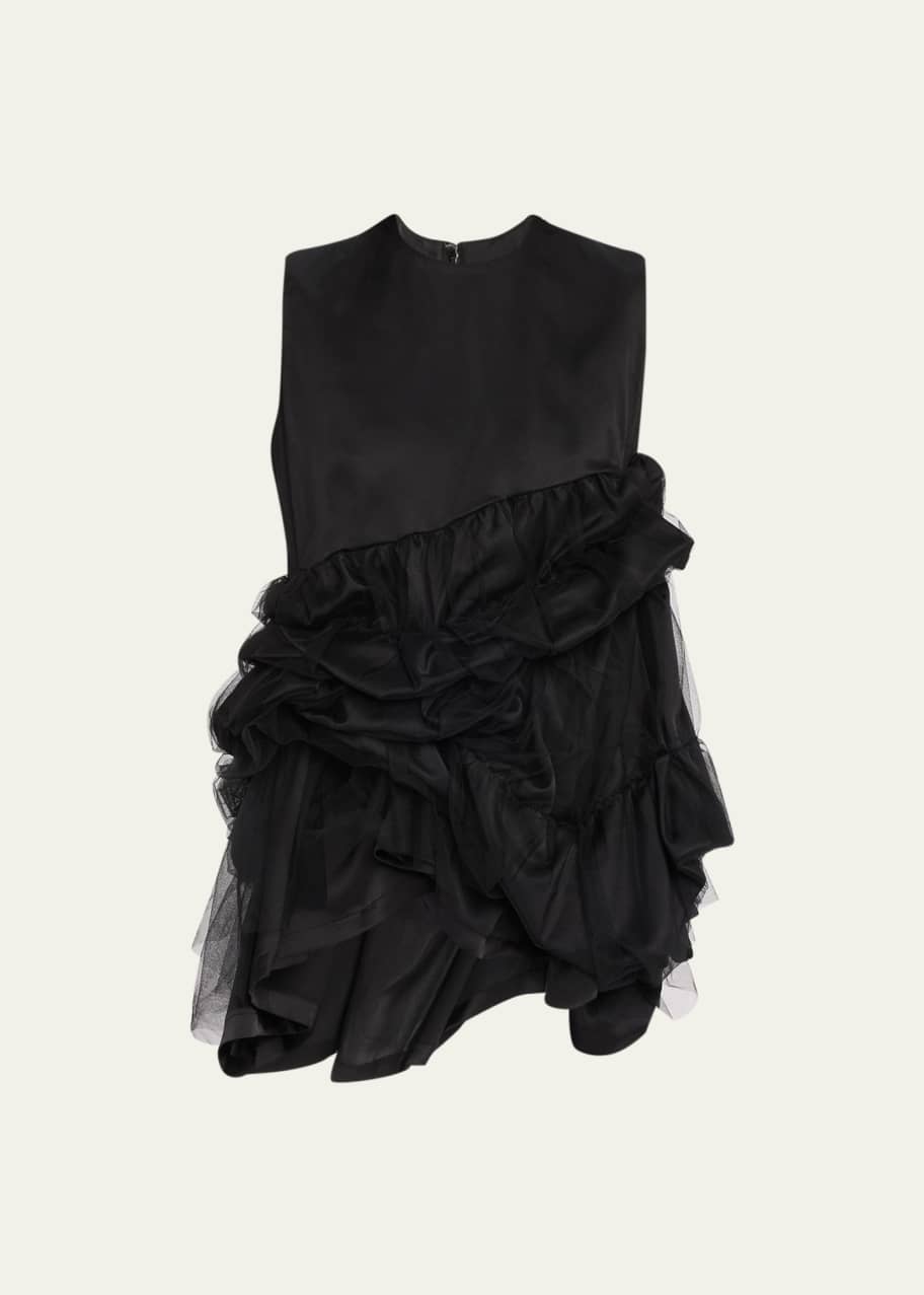 Image 1 of 1: Sleeveless Ruched Tulle-Hem Top
