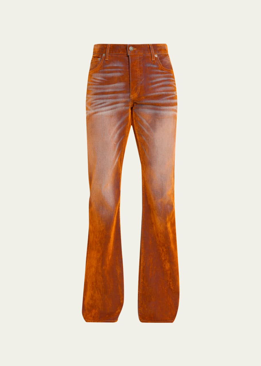Image 1 of 1: Men's Iridescent Velvet Stretch Flared Jeans