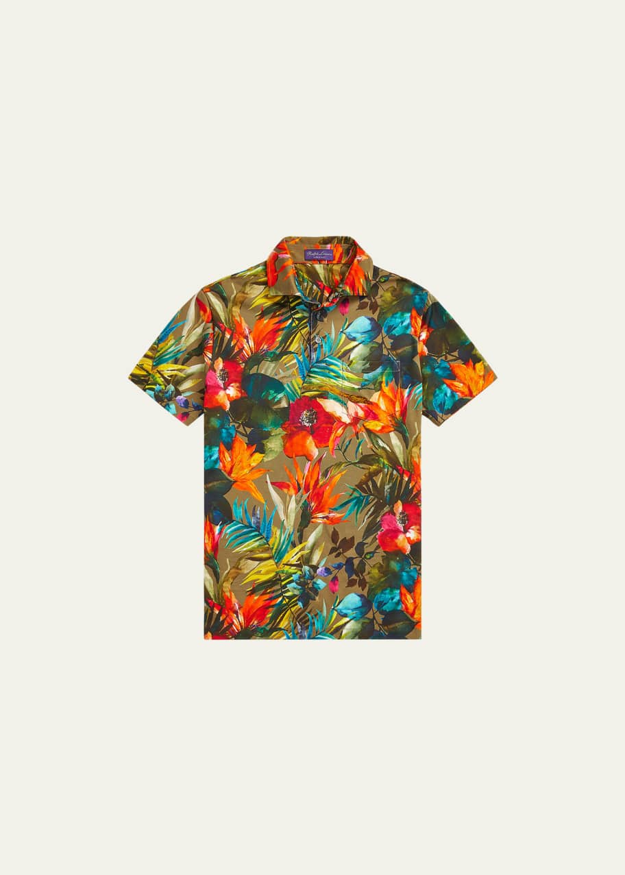 Image 1 of 1: Men's Floral-Print Polo Shirt