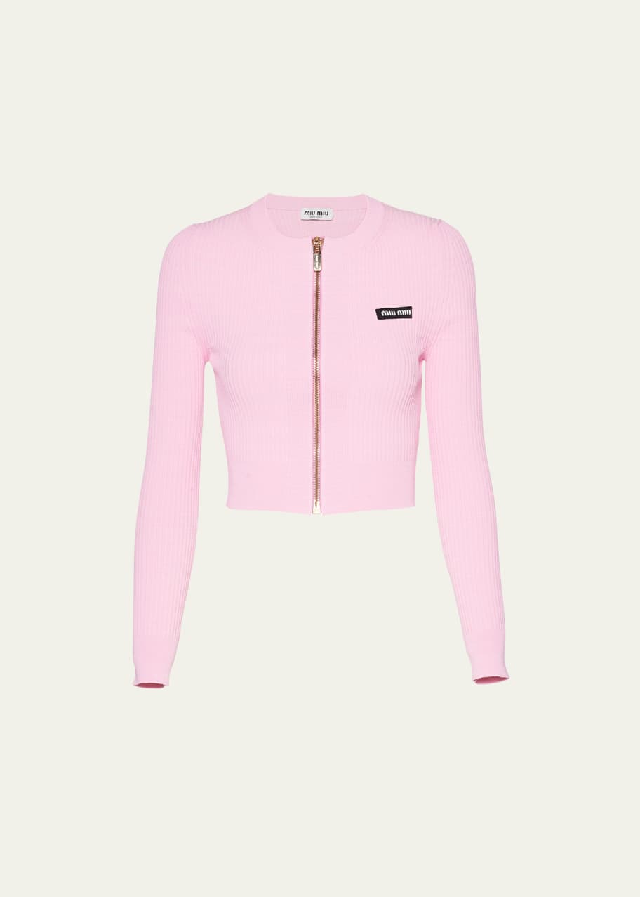 Miu Miu Cropped Zip-Up Rib Cardigan - Bergdorf Goodman