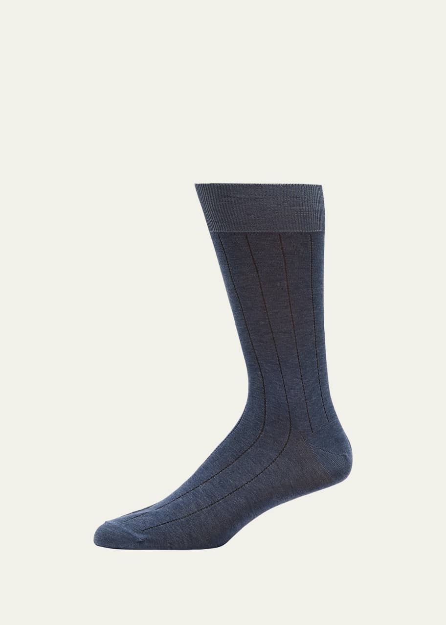 Bresciani Men's Pinstripe Cotton Mid-Calf Socks - Bergdorf Goodman