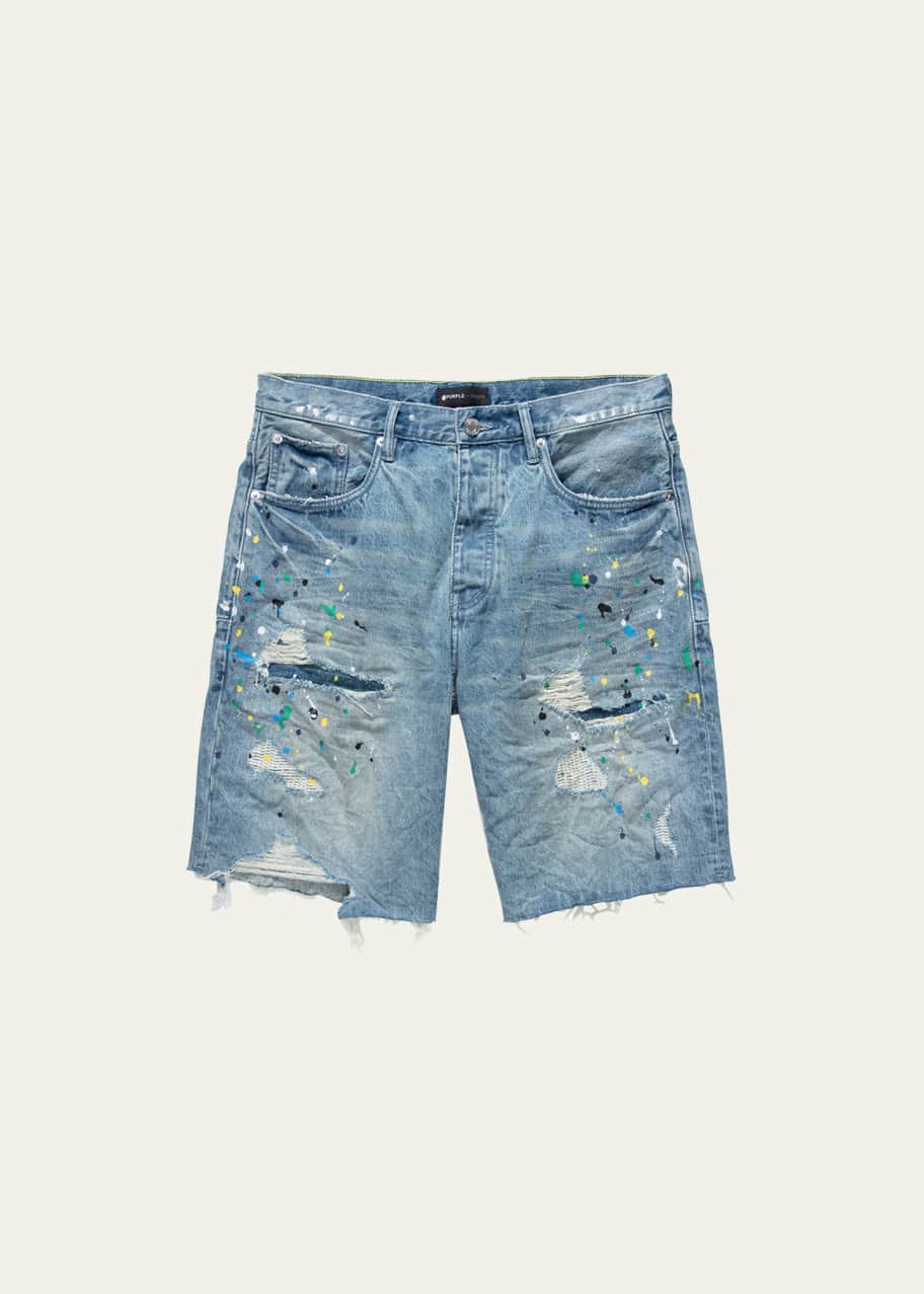 Men s Paint Repair Cutoff Denim Shorts