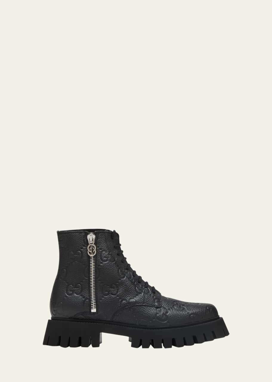 Gucci Men s Novo GG Leather Lug Sole Lace Up Boots Bergdorf Goodman