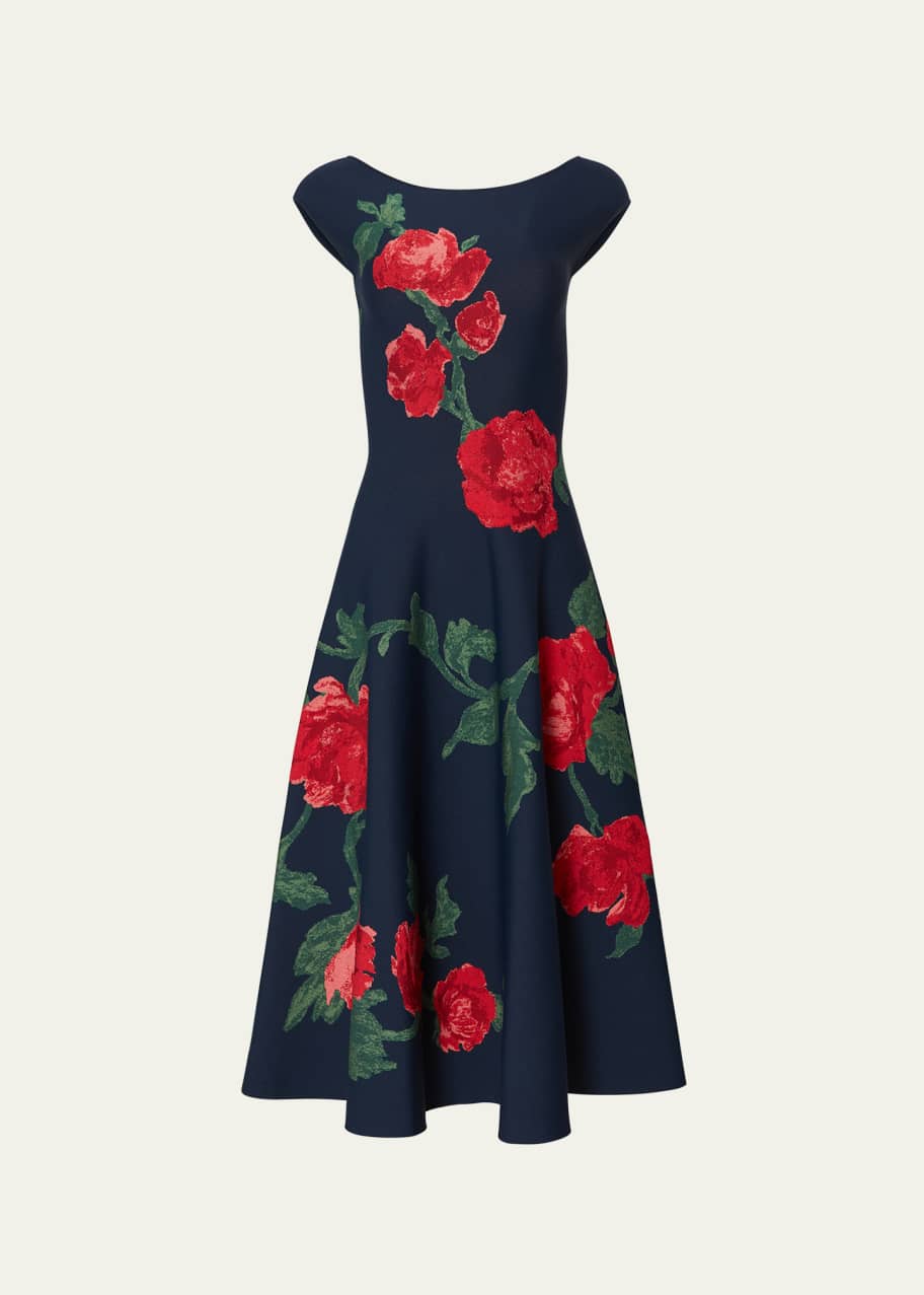 Carolina Herrera Floral Knit Bateau-Neck Fit-&-Flare Midi Dress - Bergdorf  Goodman