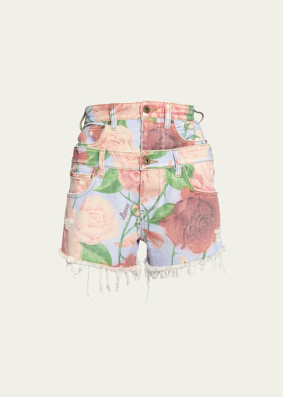 Loewe x Paula's Ibiza Double-Layer Roses Printed Denim Shorts ...