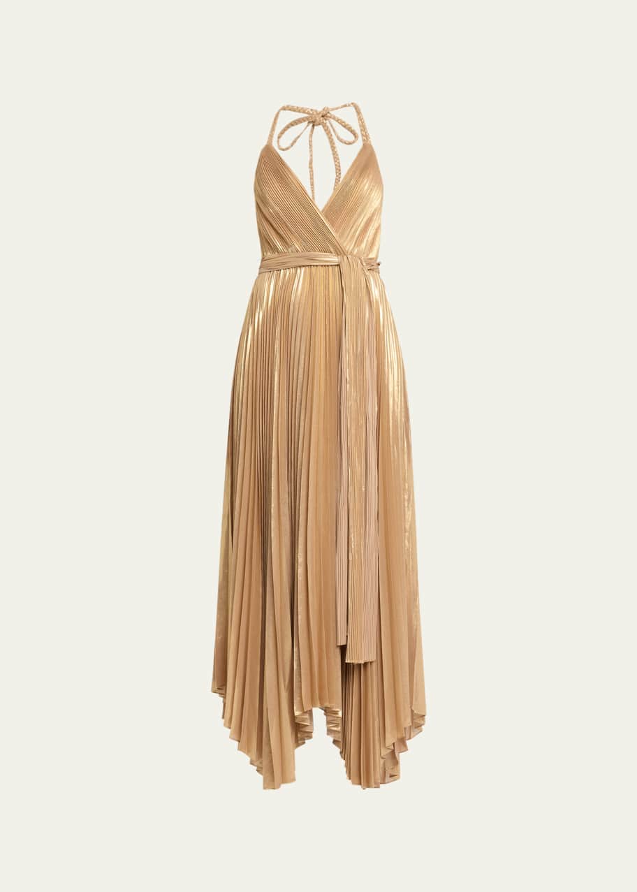 Warehouse foil spot pleated dress on sale
