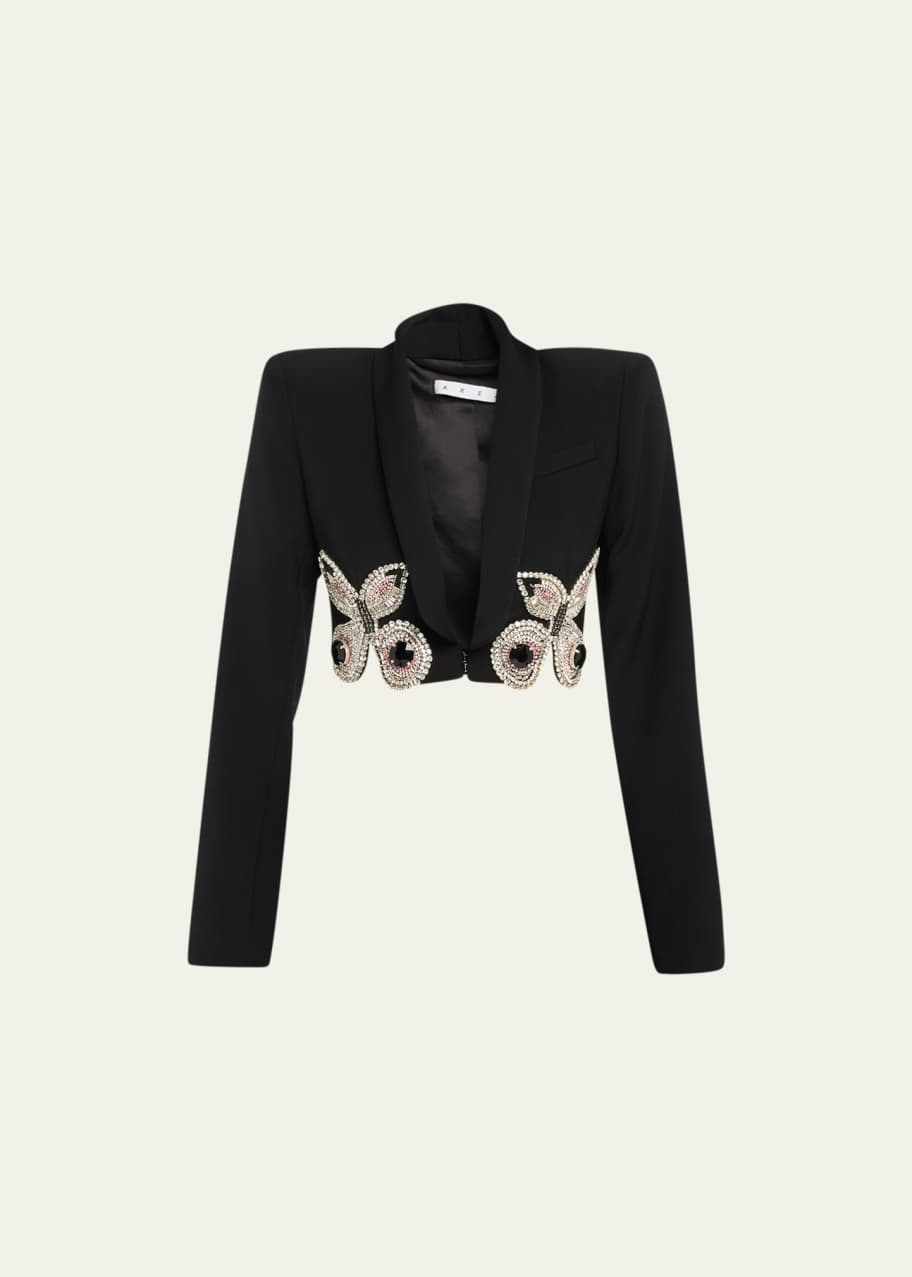 AREA Embroidered Butterfly Cropped Blazer Jacket - Bergdorf Goodman