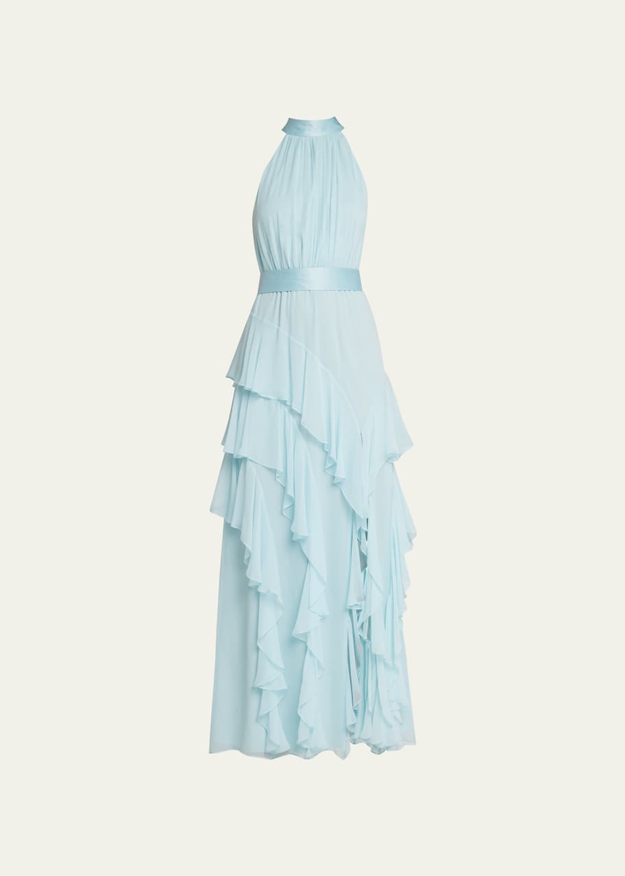 ALICE + OLIVIA Emelia Chiffon Halter Gown - Bergdorf Goodman