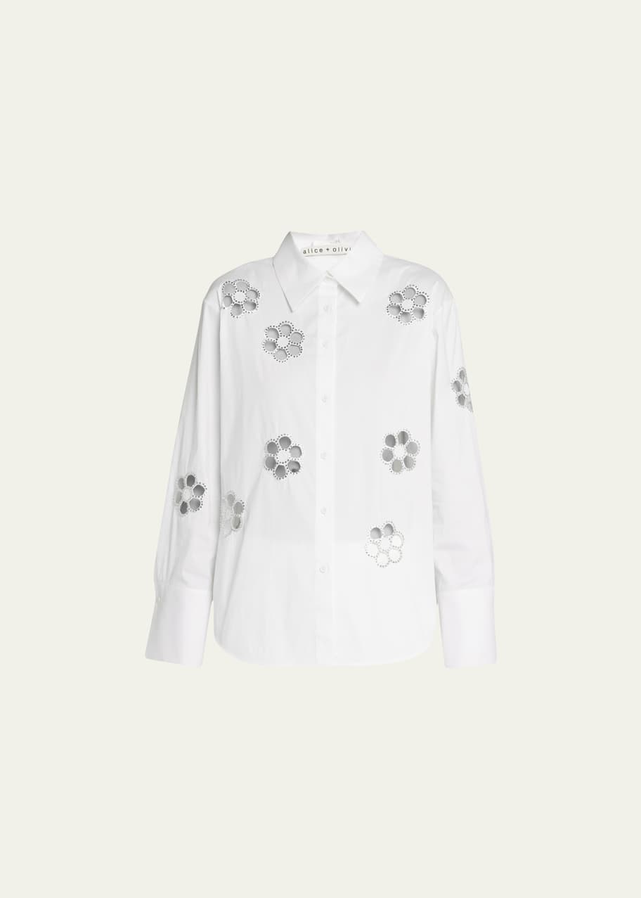 Alice + Olivia Finely Flower Embellished Button-Front Blouse - Bergdorf ...