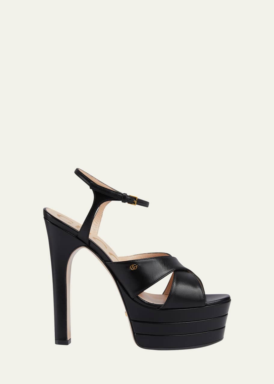 Image 1 of 1: Calfskin Crisscross Stiletto Platform Sandals
