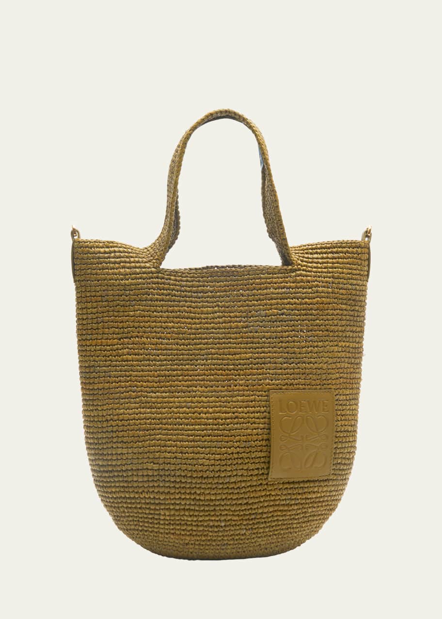 Loewe x Paula's Ibiza Slit Mini Tote Bag in Raffia with Leather