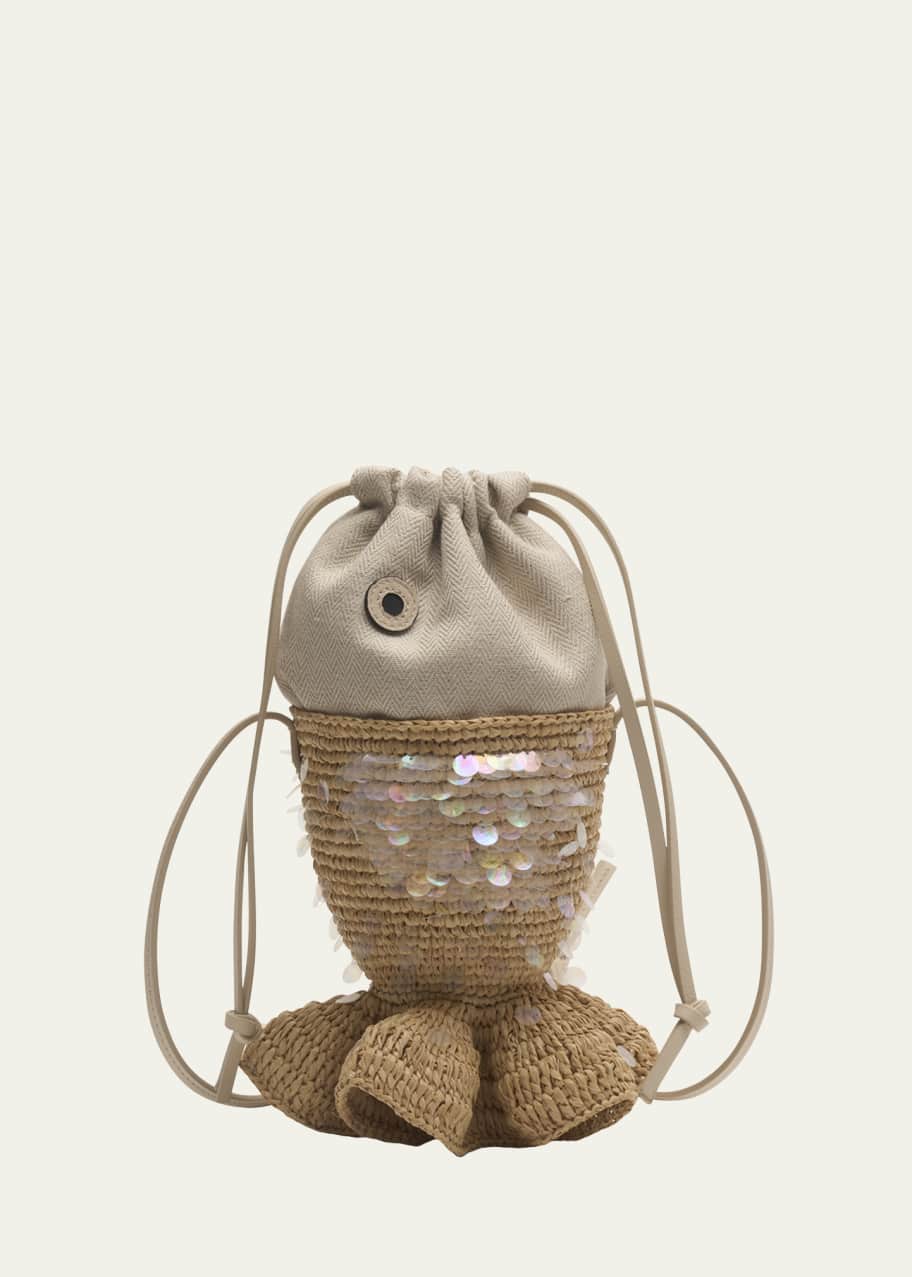 Loewe x Paula's Ibiza Fish Pouch in Raffia and Canvas