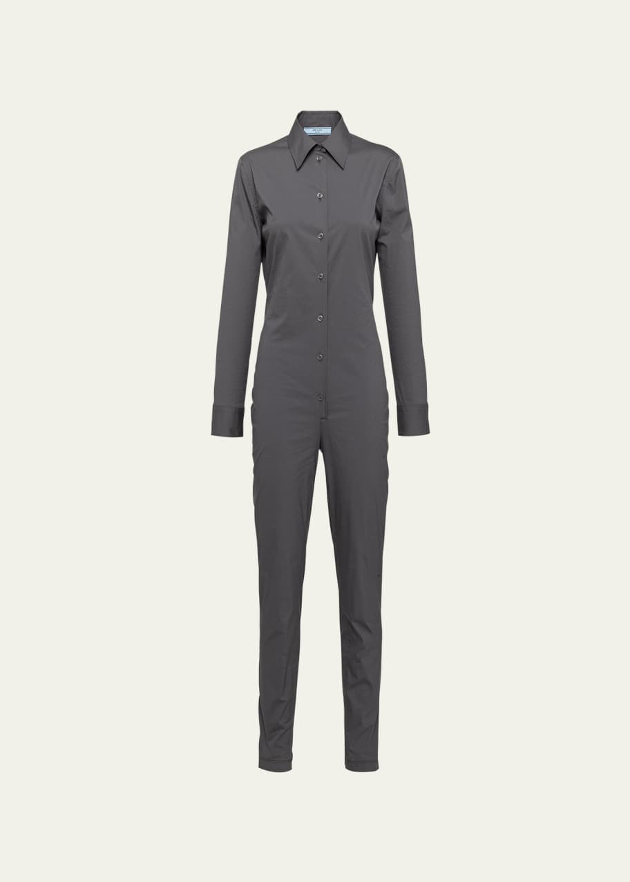 Collared Long Sleeve Skinny Leg Jumpsuit