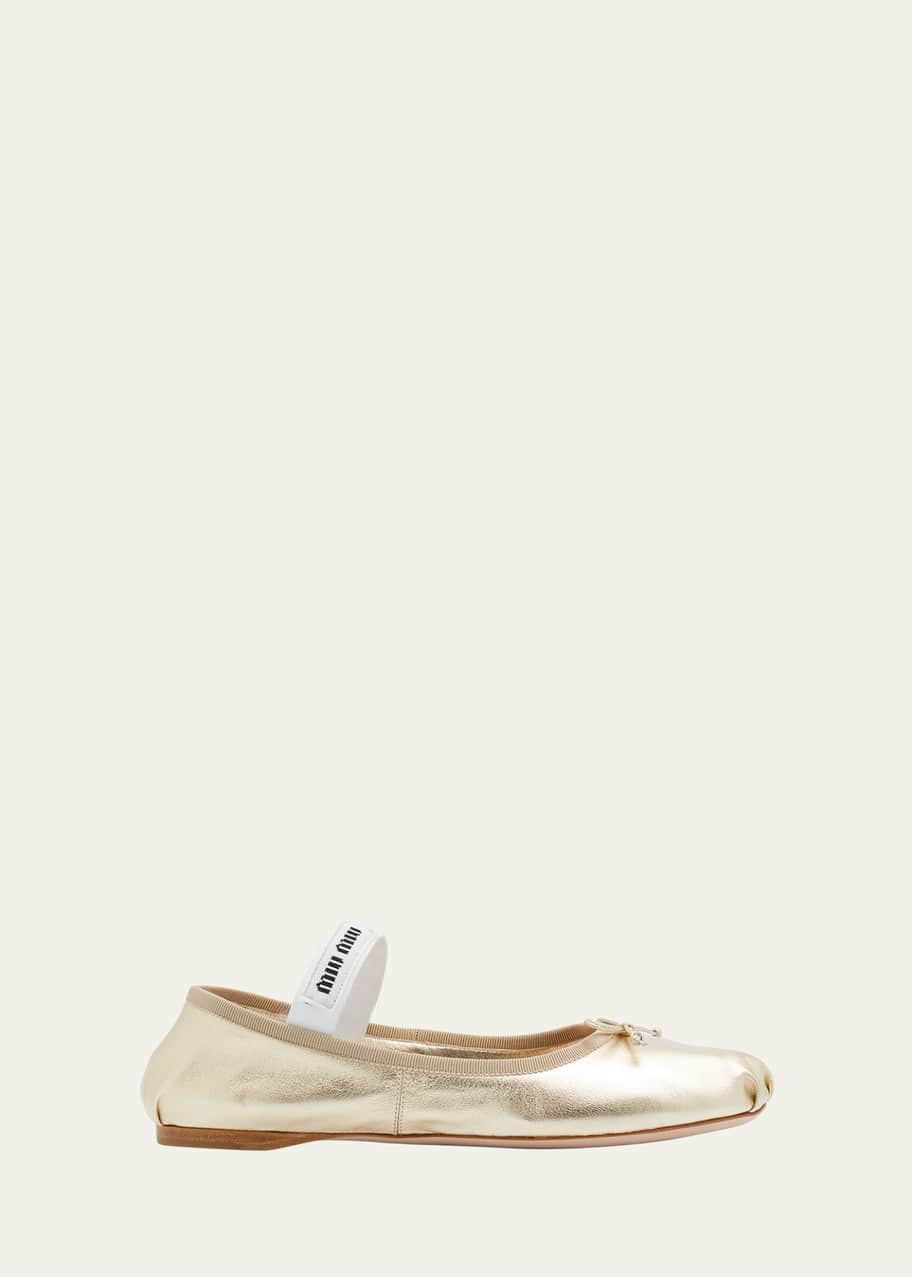 Miu Miu Metallic Logo-Band Ballerina Flats - Bergdorf Goodman
