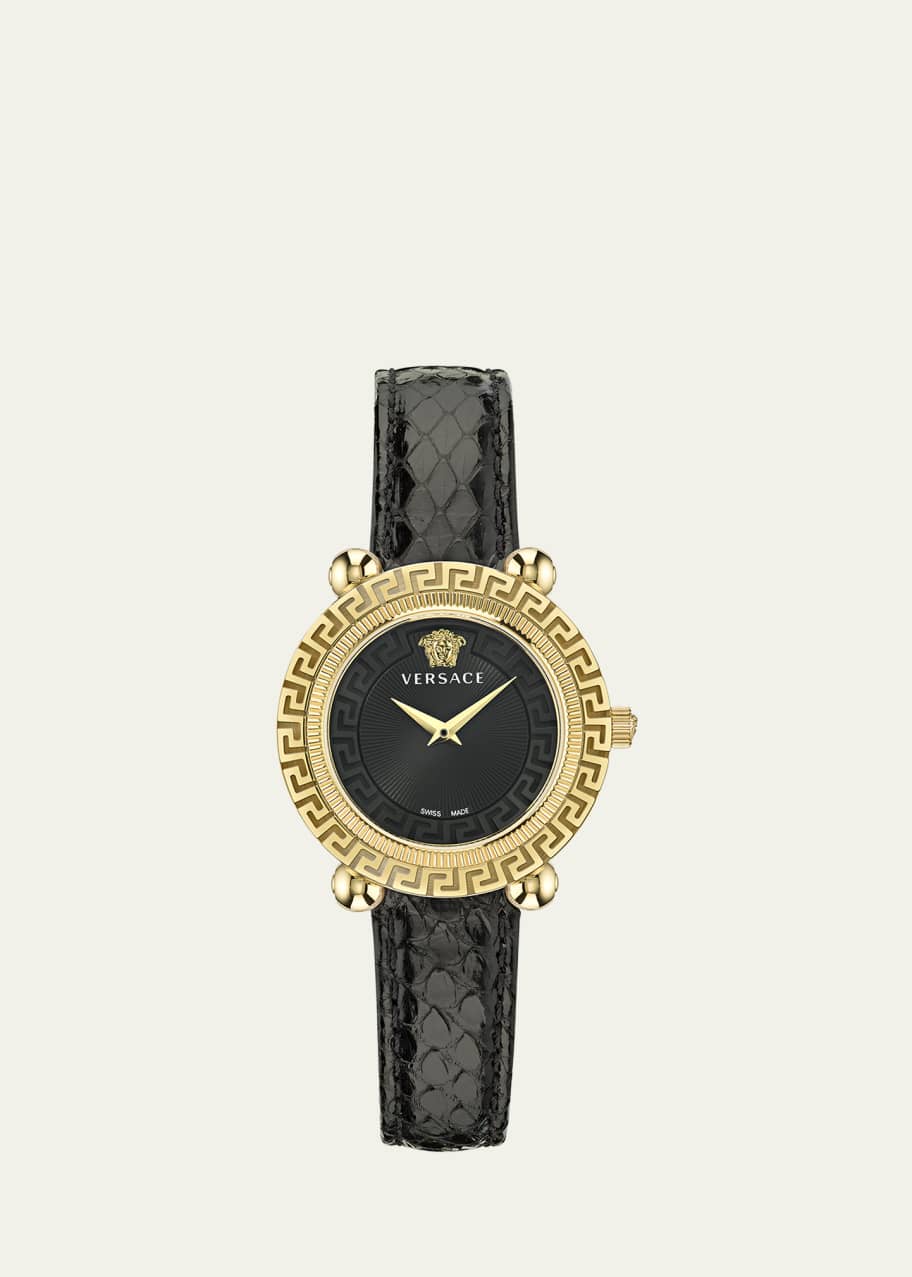 Image 1 of 1: 35mm Greca Twist Watch with Leather Strap, Yellow Gold/Black
