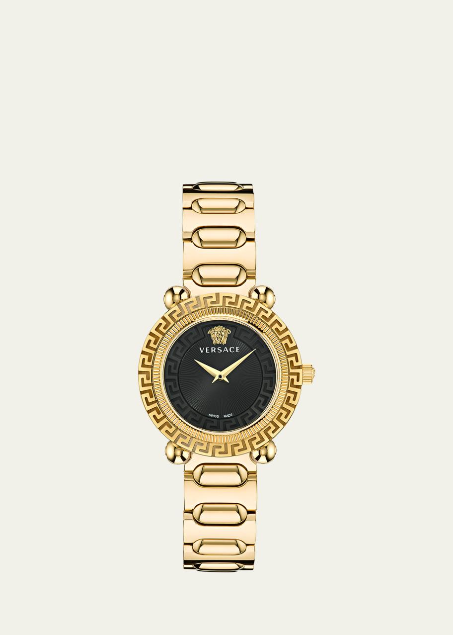 Versace 35mm Greca Twist Watch with Bracelet Strap, Yellow Gold/Black ...