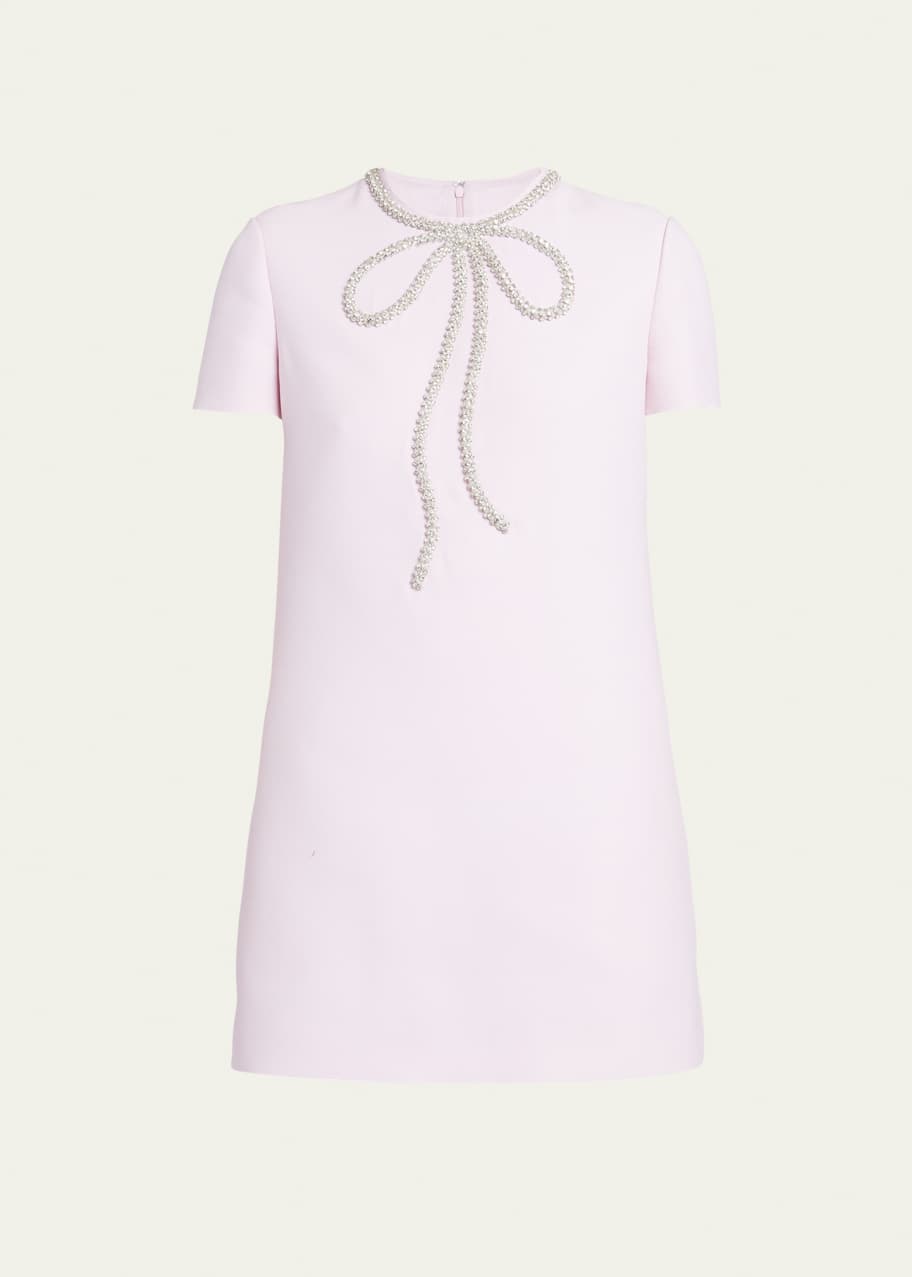 valentino pink bow dress Valentino Garavani - Bow-detailed Embellished Wool And Silk-blend Crepe  Midi Dress - Pink