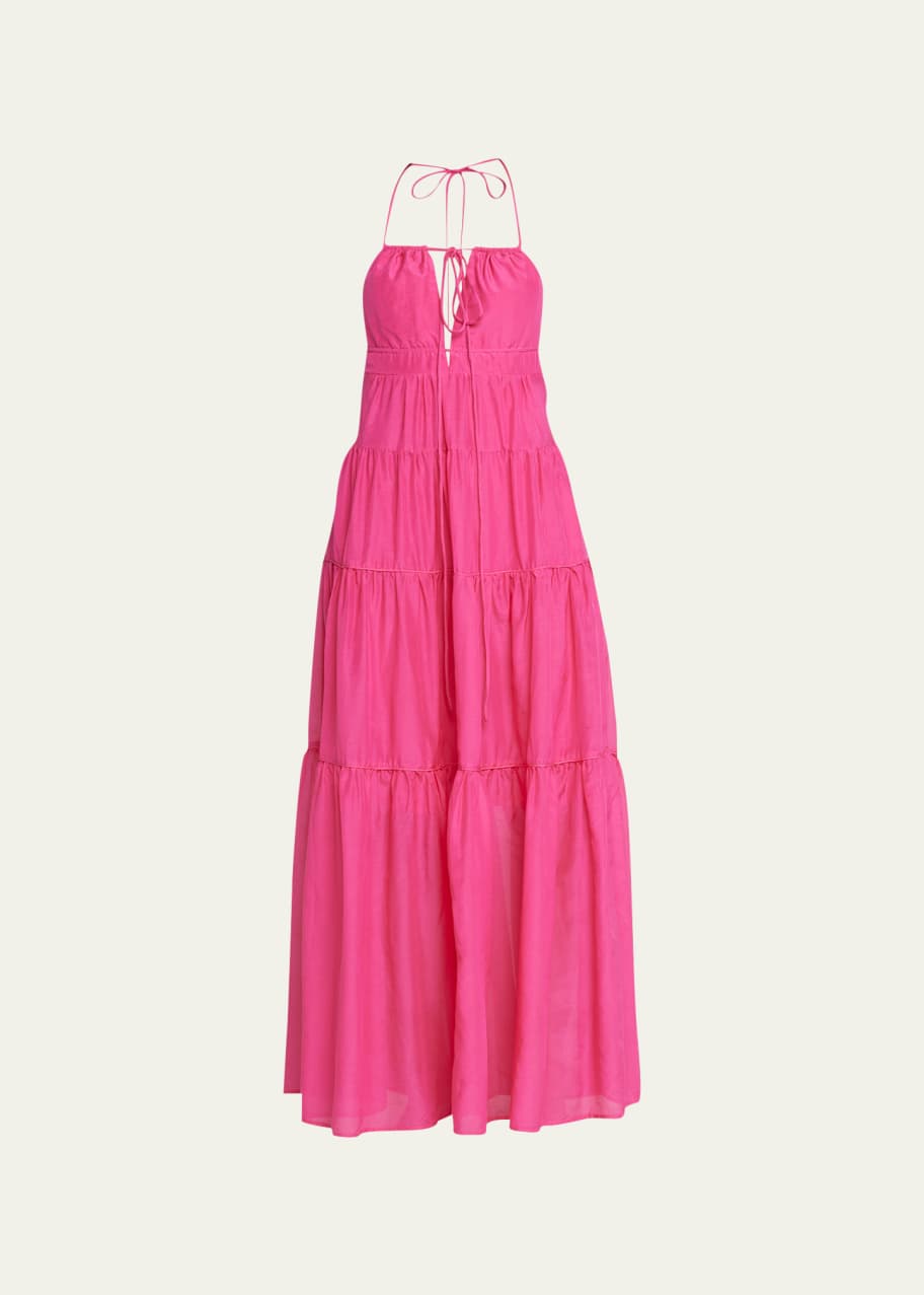 fitted lace wedding dress Hot Pink Silk Tiered Maxi Dress main image 0