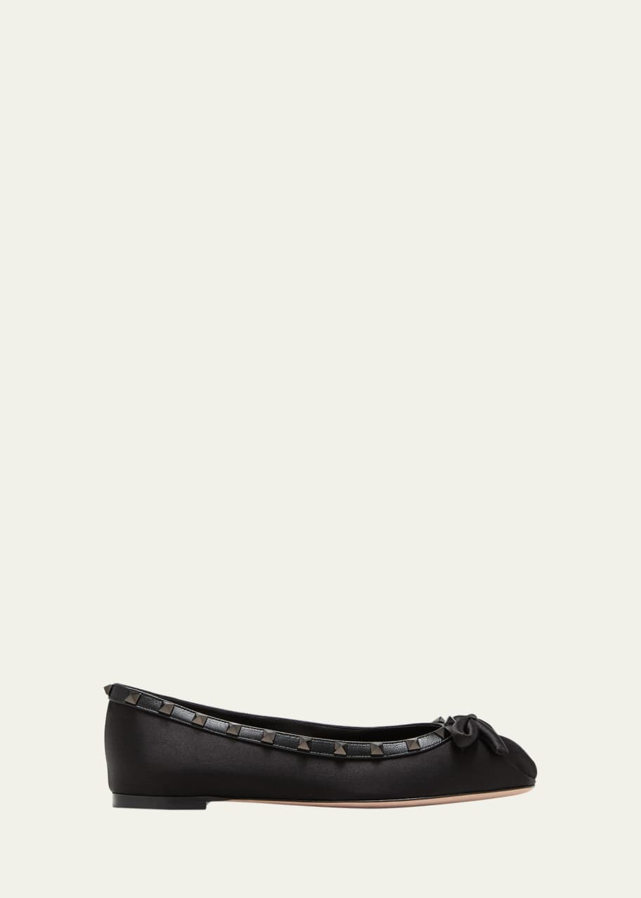 Image 1 of 1: Rockstud Satin Bow Ballerina Flats