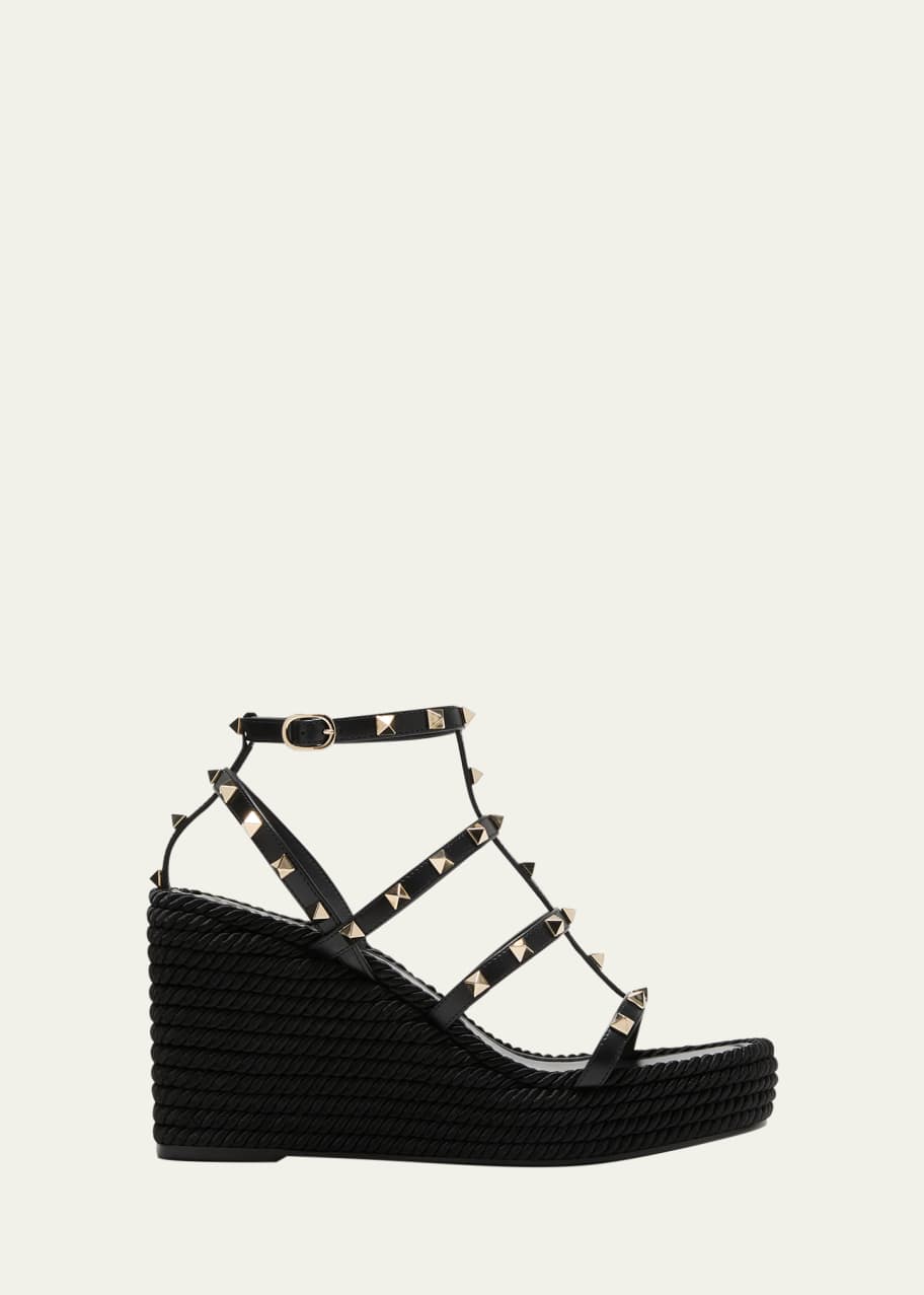 Valentino Garavani Rockstud Leather Wedge Espadrille Sandals - Main Image