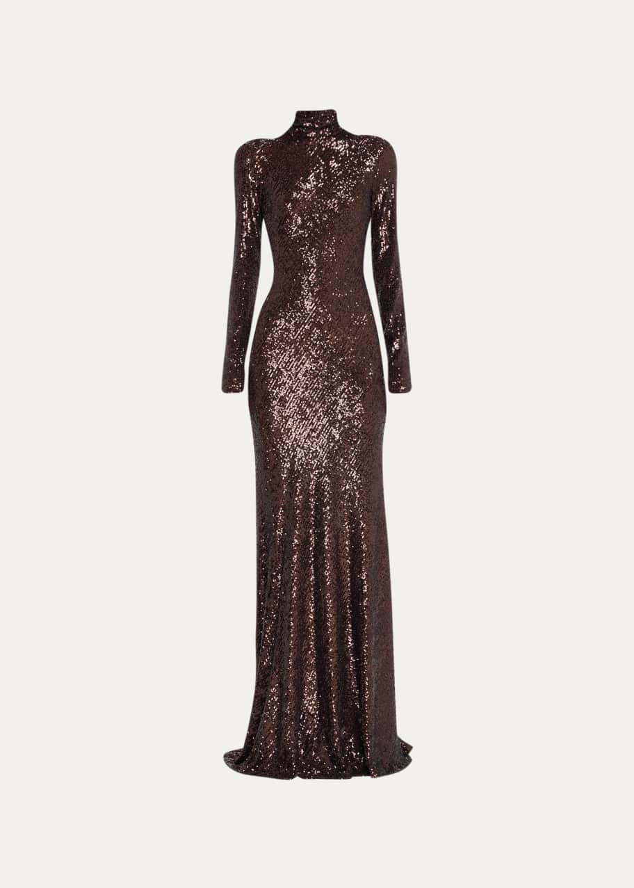 knee length dresses for ladies Galaxy | Black Sequin Turtle-Neck Long-Sleeve Maxi Dress main image 0
