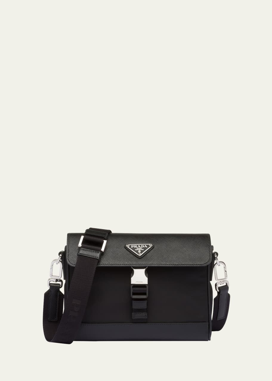 Prada Man Black Leather And Nylon Crossbody Bag 