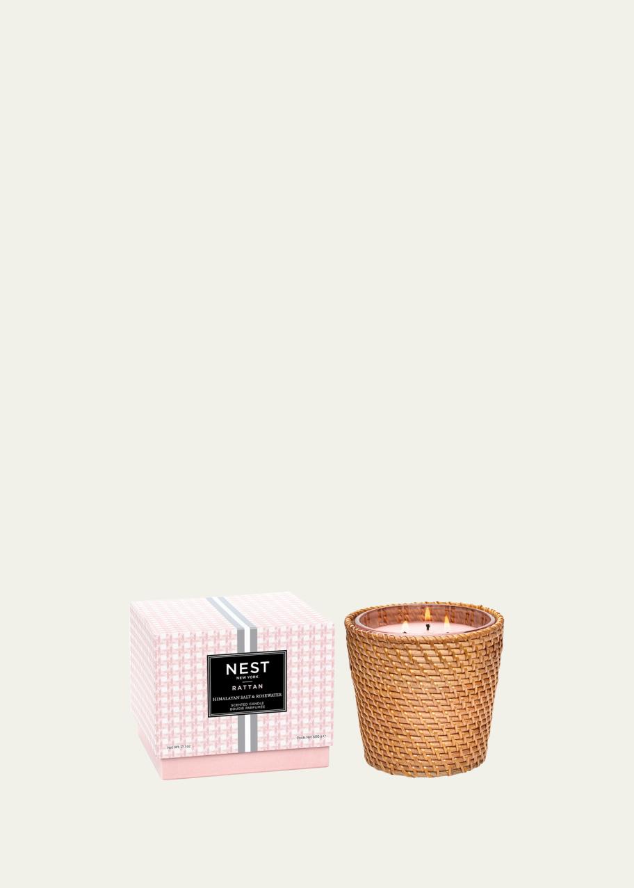 NEST New York Rattan Himalayan Salt and Rosewater 3-Wick Candle, 21.2 ...