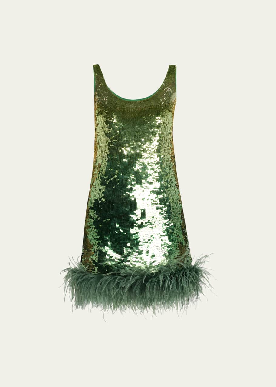 Valentino Garavani Sequined Mini Tank Dress with Feather Hem - Bergdorf  Goodman