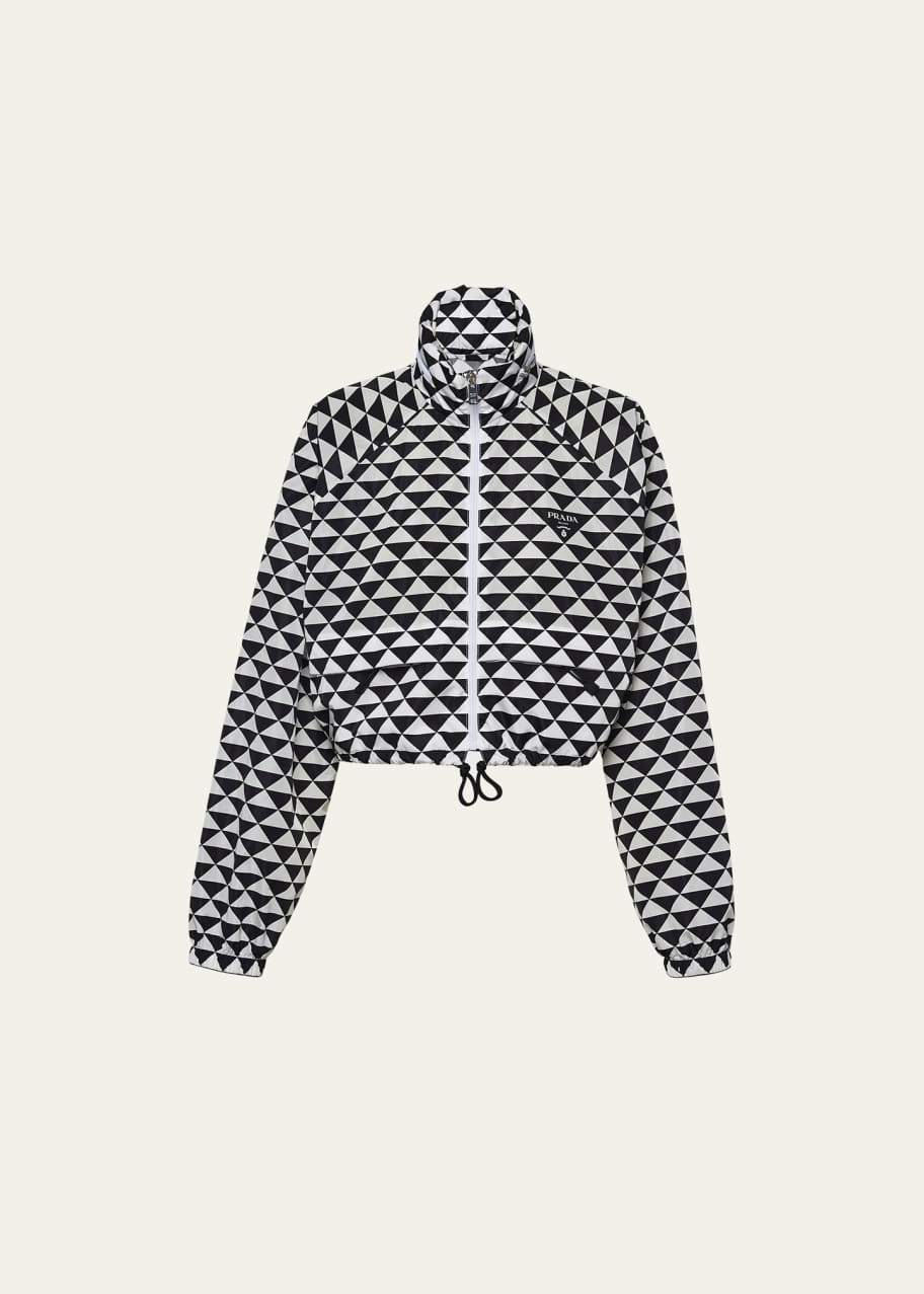 Prada Re-Nylon Triangle-Print Hooded Crop Jacket, Black - Bergdorf