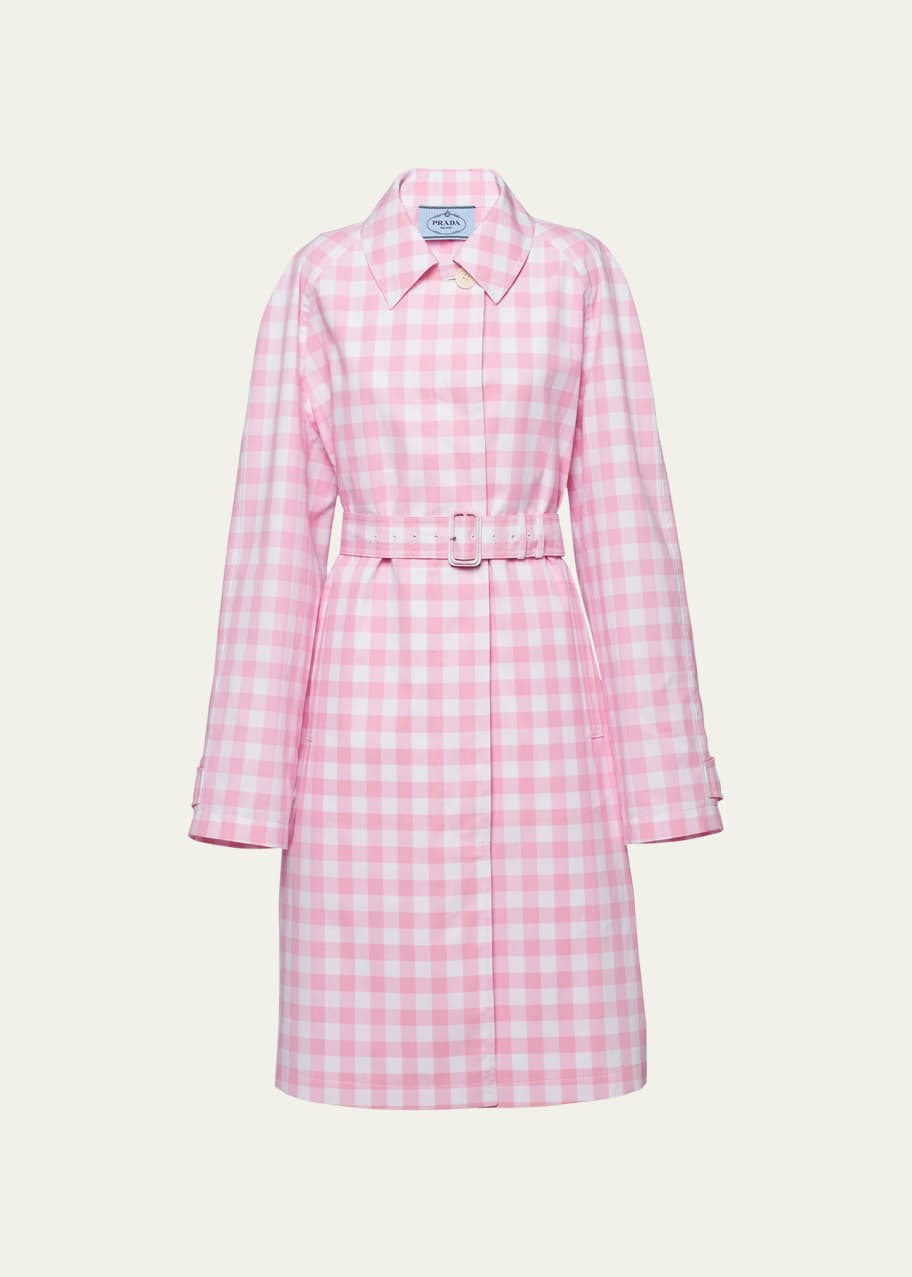 Prada Gingham Check Belted Coat - Bergdorf Goodman