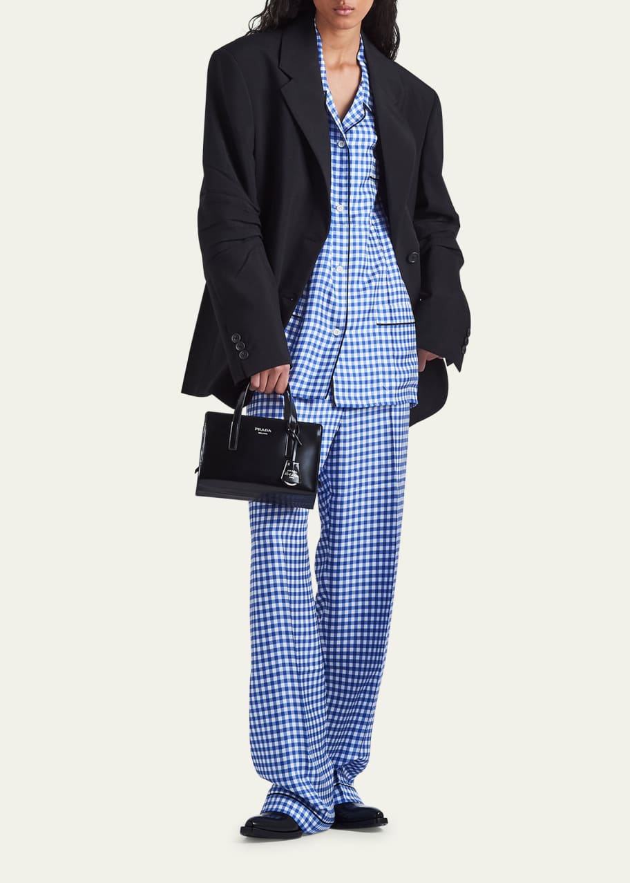 Prada Logo-Print Gingham Check Pajama Top - Bergdorf Goodman