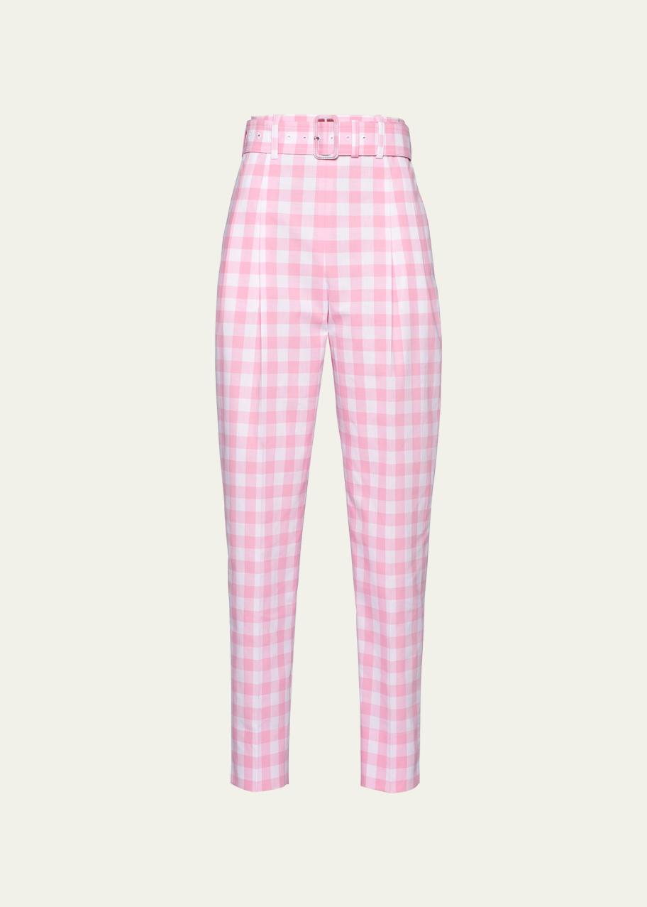 Prada Gingham Check Belted Pants - Bergdorf Goodman