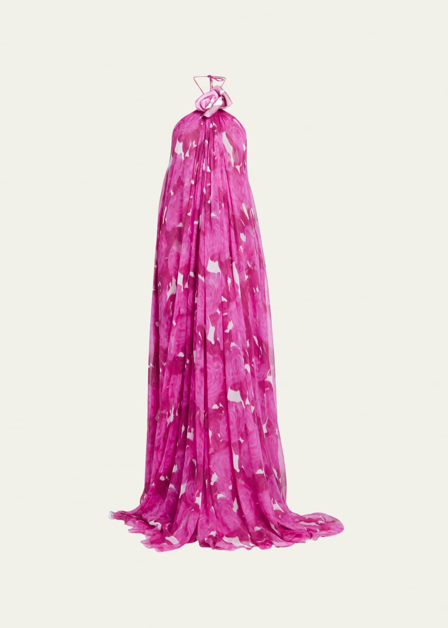 Valentino Garavani Rose-Print Halter Gown with Neck Flower - Bergdorf  Goodman
