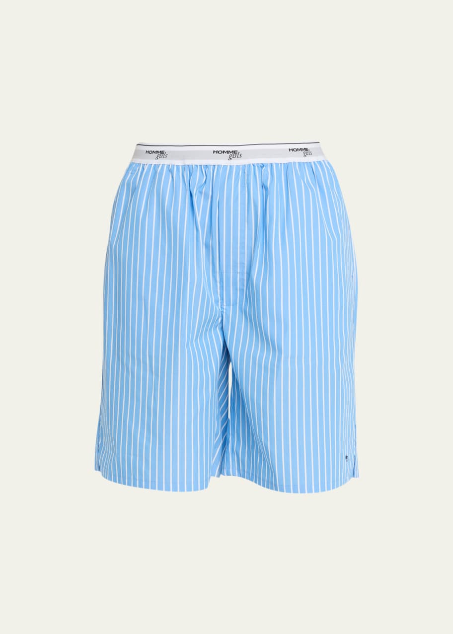 HOMMEGIRLS Striped Logo-Band Boxer Basketball Shorts