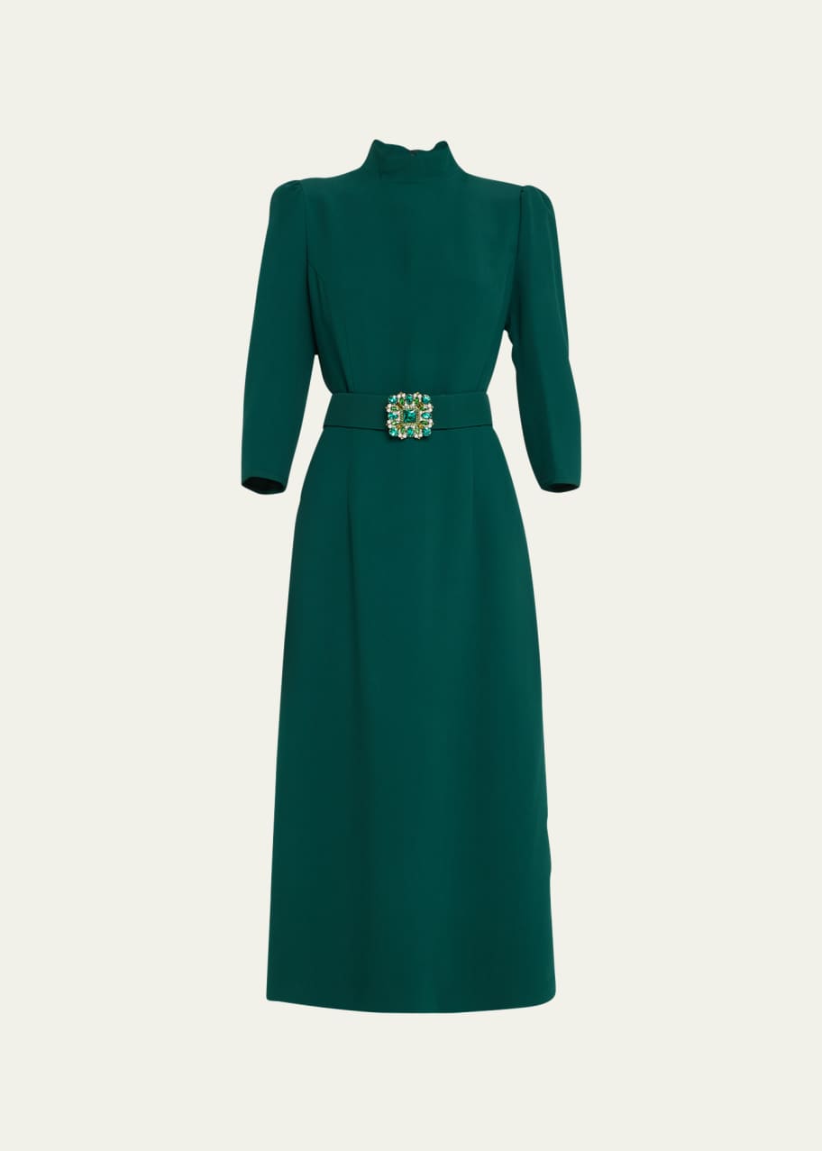 Andrew Gn Woven Midi Dress with Crystal Belt - Bergdorf Goodman