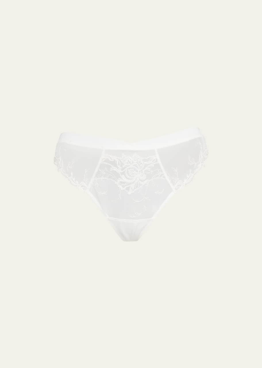 Image 1 of 1: Floral-Embroidered Mesh Thong