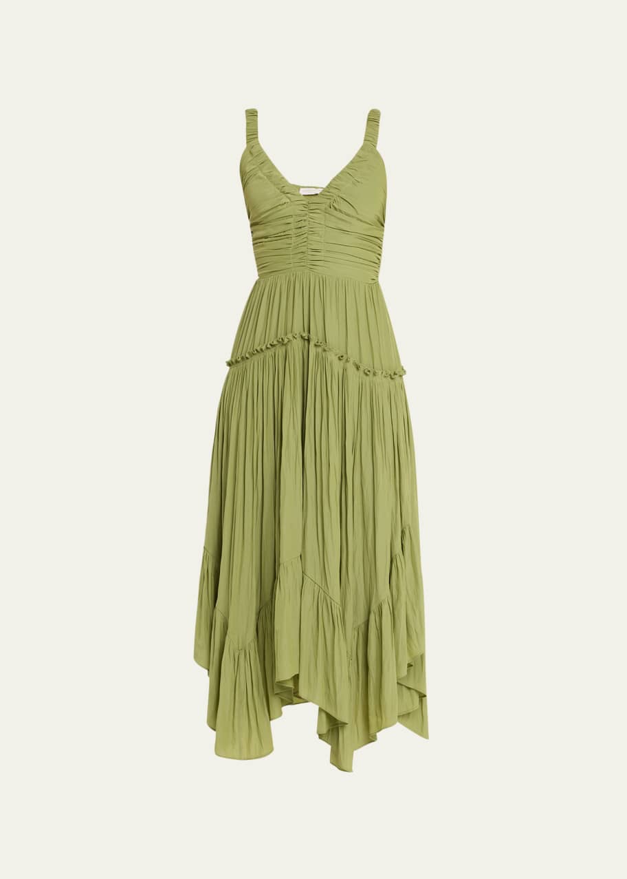 Image 1 of 1: Cleo Gathered Handkerchief Midi Dress