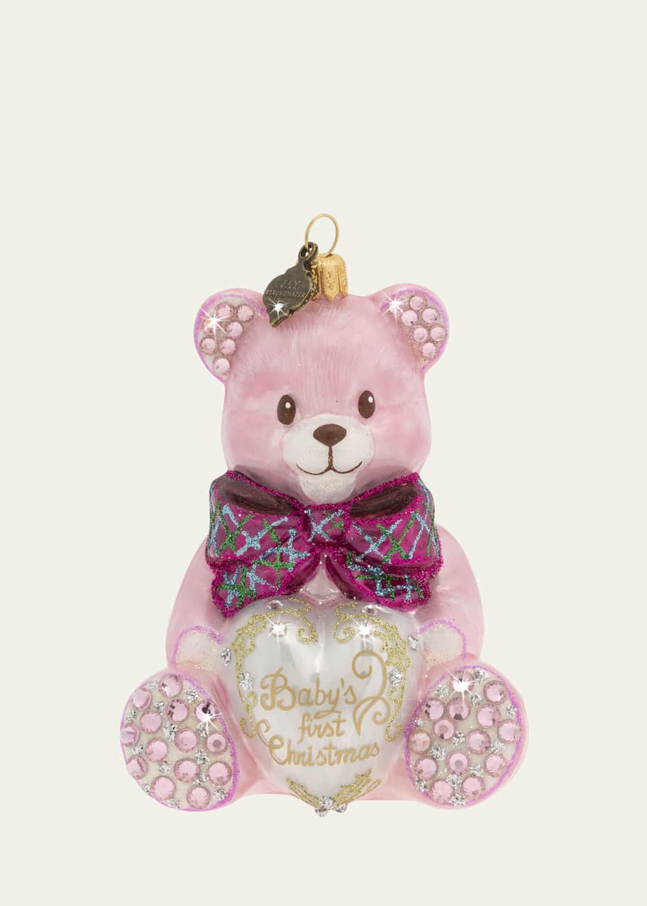 Image 1 of 1: Baby's First Christmas Pink Teddy Glass Christmas Ornament