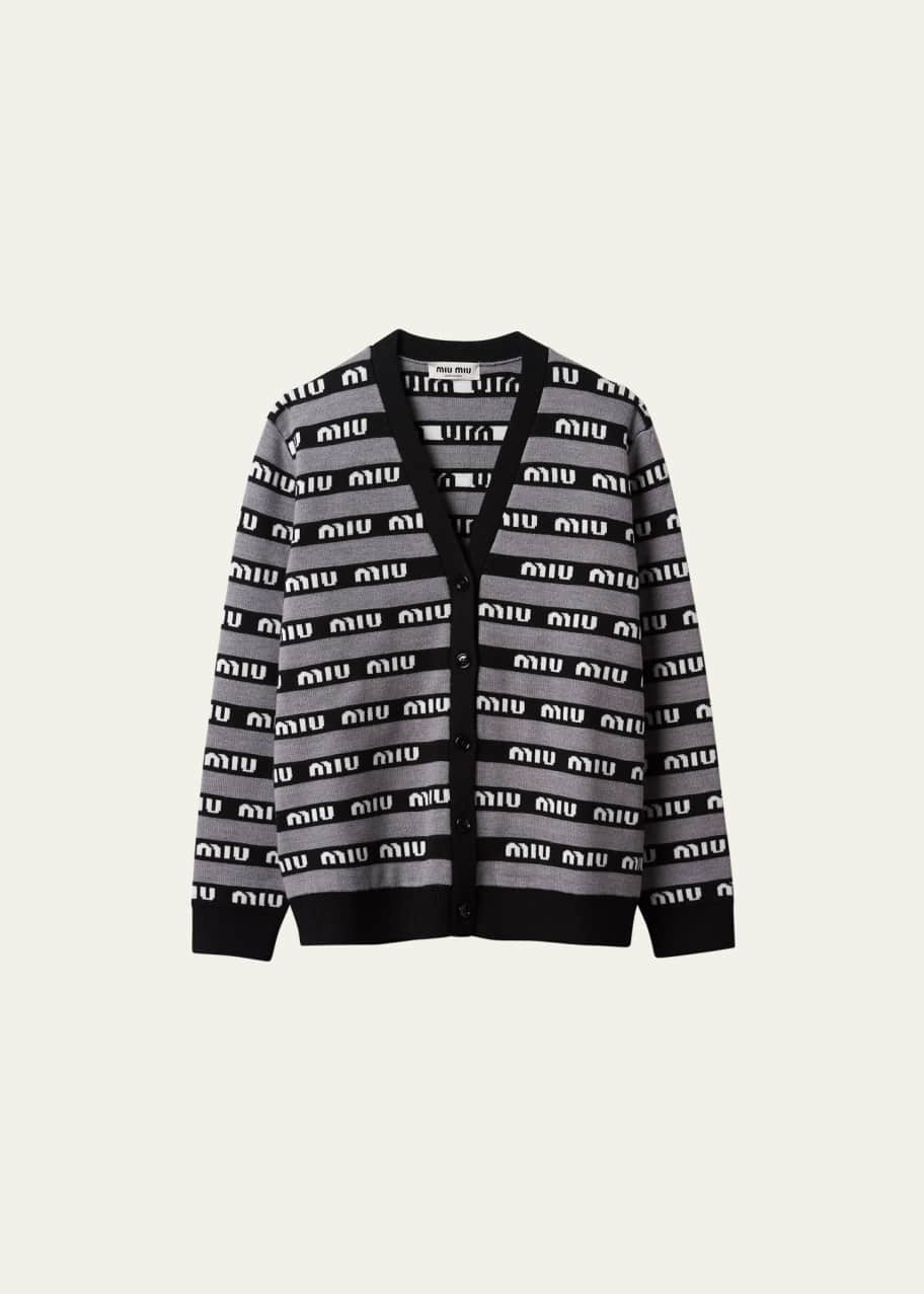Miu Miu Logo-Intarsia Wool Cardigan - Bergdorf Goodman