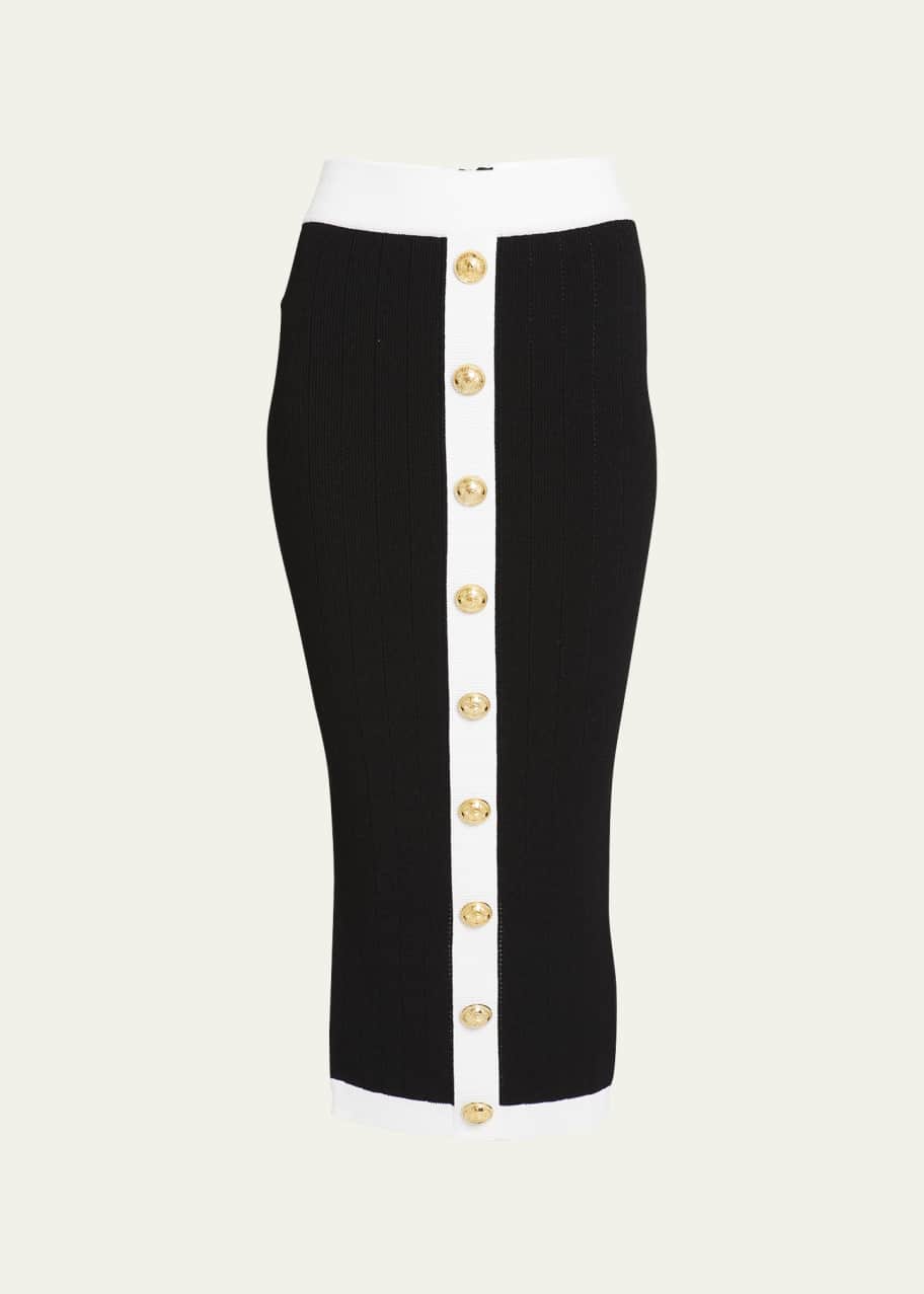 Button Front Knit Midi Skirt