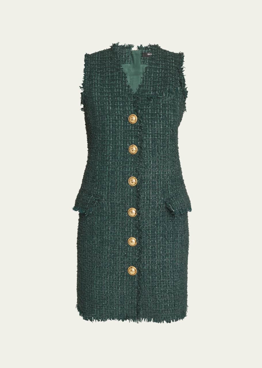 【関税&送料込】Balmain Tweed Mini Dress With Buttons Balmain 6-Button Tweed Mini Dress - Bergdorf Goodman