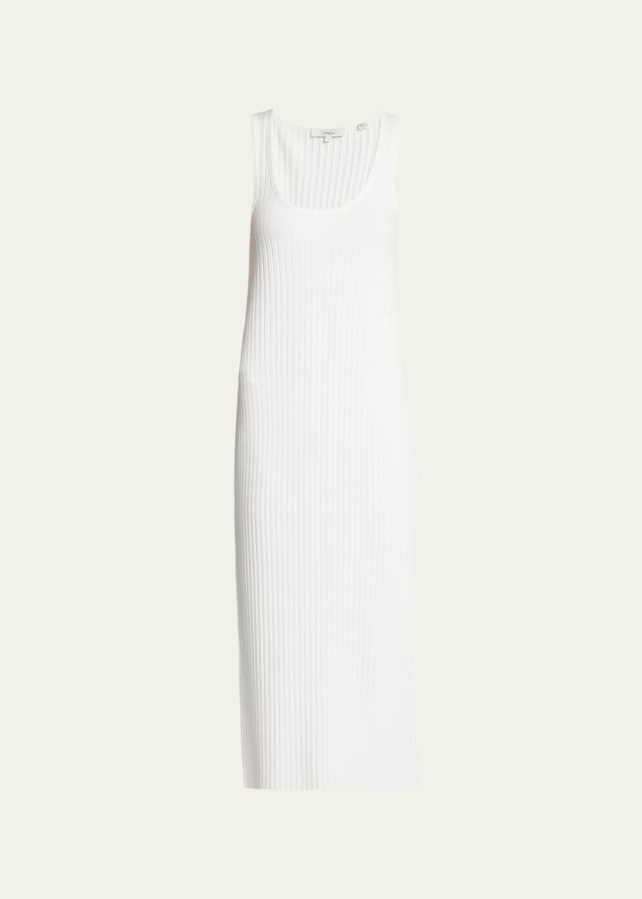 White Knit Midi Dress Sleeveless Scoop Neck Bodycon Rib main image 0