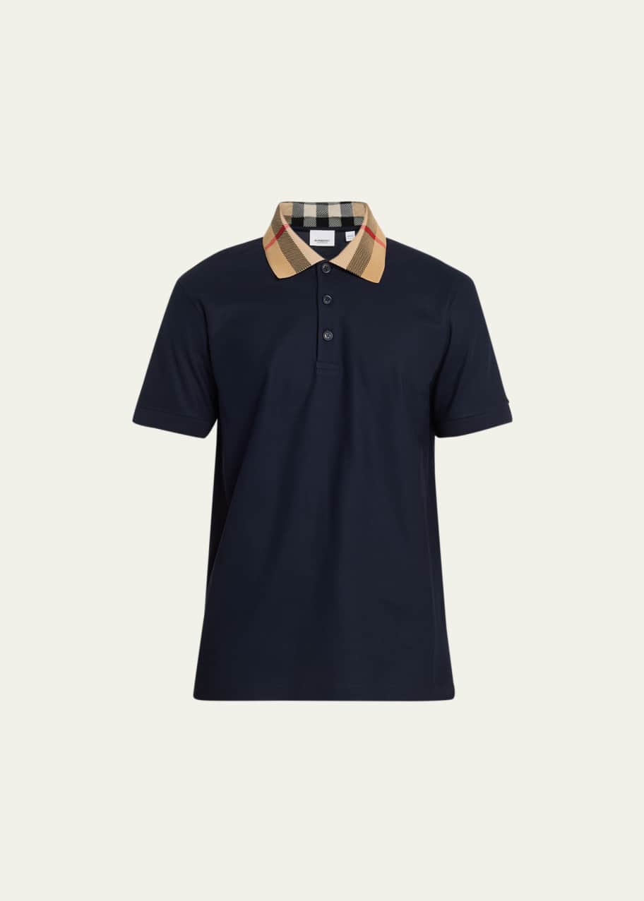 Burberry Men s Pique Check Collar Polo Shirt Bergdorf Goodman