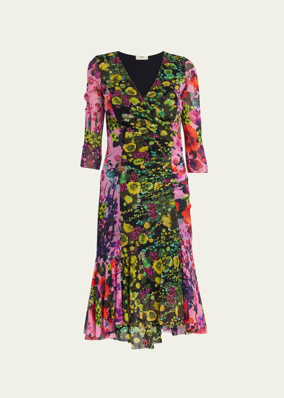 Fuzzi Floral-Print Faux-Wrap Tulle Midi Dress - Bergdorf Goodman