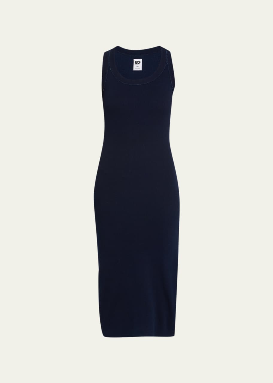 knee length dresses for ladies Mododoc Smocked Tank Midi Dress, Navy – Evie Lou main image 1